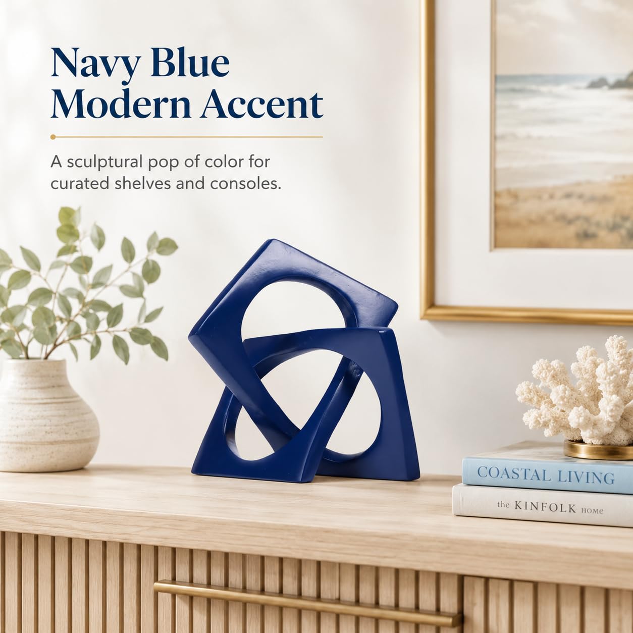 XMGZQ Navy Blue Knot Statue for Coffee Table Centerpiece Decor,Modern Abstract Art Geometric Sculpture and Figurines, Home Decor Accent,Cube Knick Knacks for Shelves,Bookshelf,Entryway,Floating
