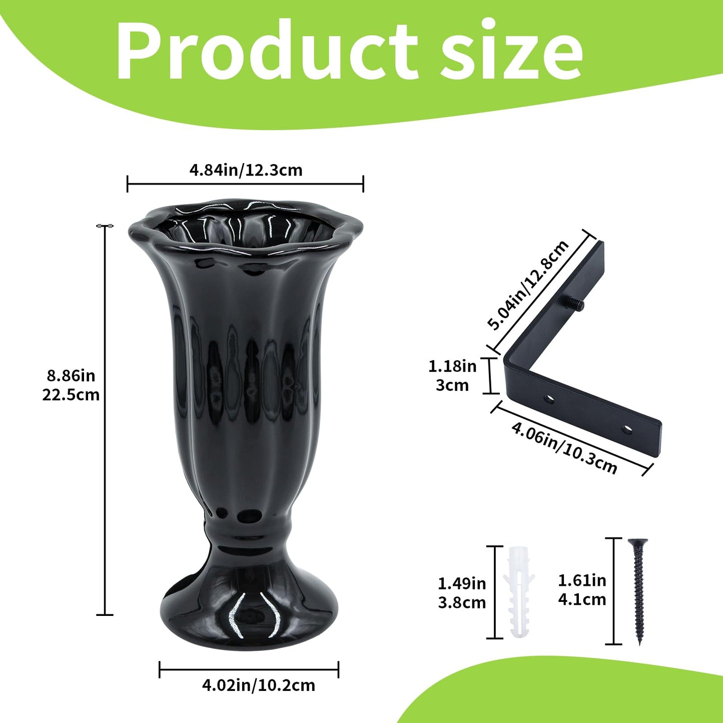 Modern Floating Wall Vase - Matte Black Ceramic Flower Vase with L-Shaped Metal Bracket - Minimalist Wall Mounted Planter for Fresh or Dried Flowers, Home Decor for Living Room, Bedroom, Entryway