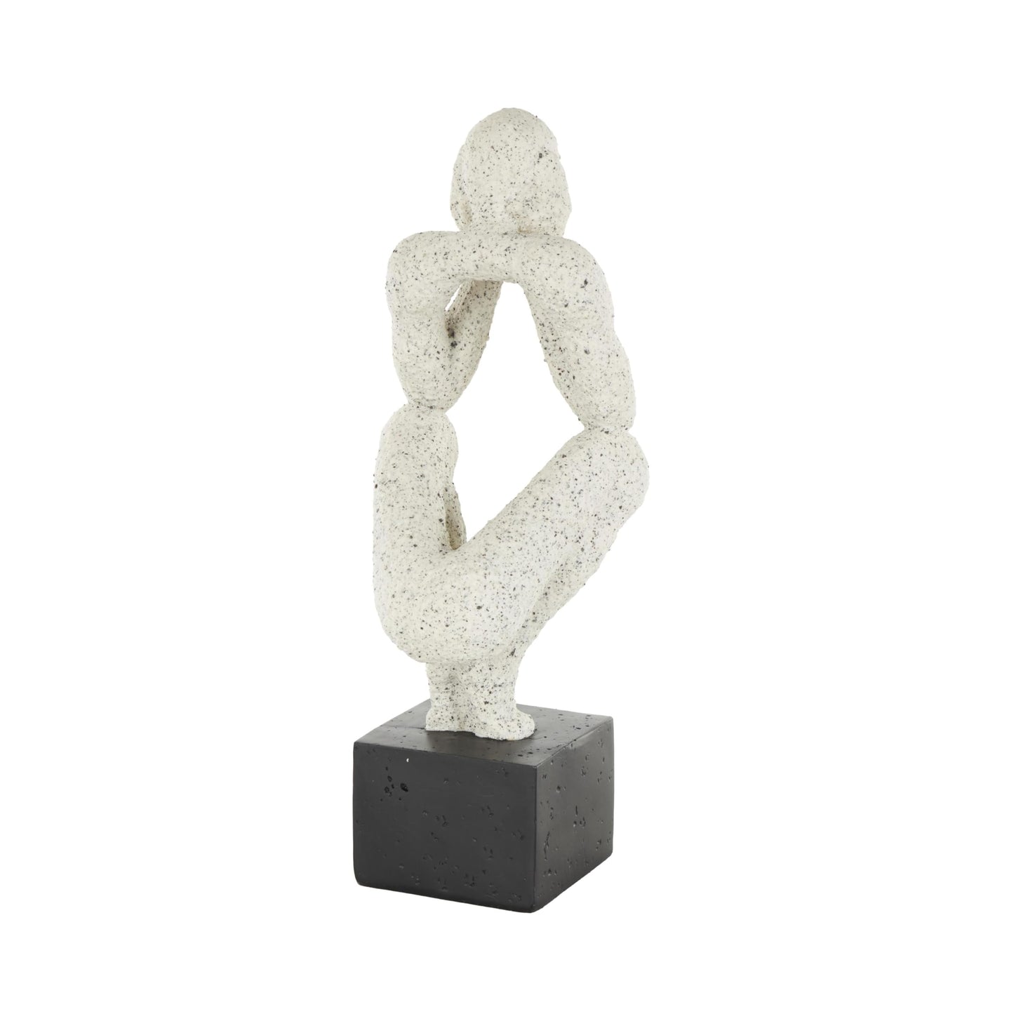Deco 79 Polystone People Decorative Sculpture Crouching Home Decor Statue with Black Square Base, Accent Figurine 6" x 5" x 16", Cream
