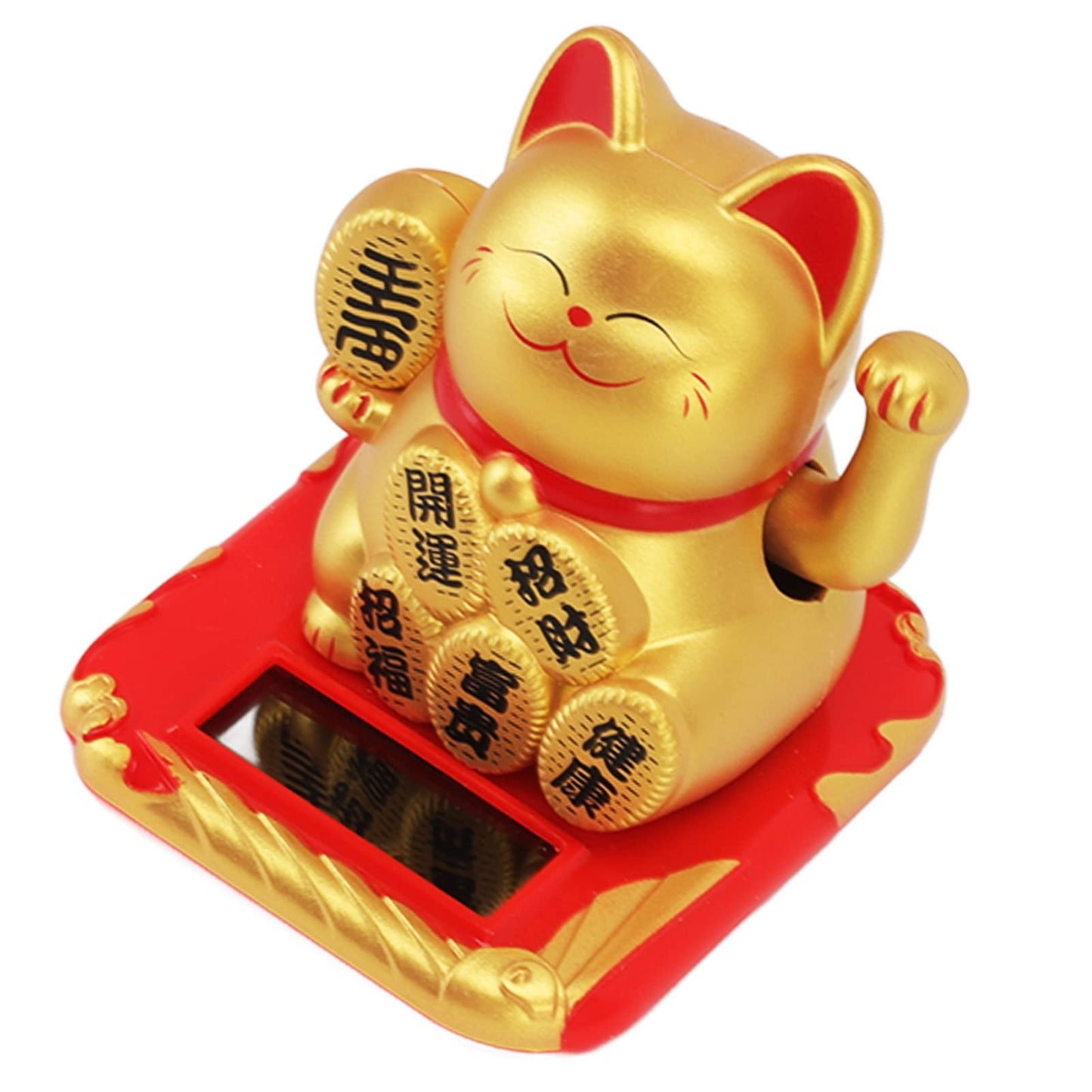 SASKATE Lucky Cat, Solar Powered Lucky Beckoning Maneki Neko Cat, Fortune Cat Statue Feng Shui Ornament for Home Car (Chinese Character Champagne)