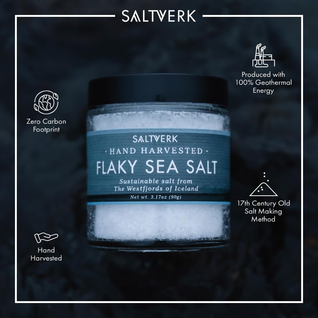 Saltverk Sea Salt - Gourmet, Icelandic, Hand Harvested and Sustainably Made - Flaky 3.17 Oz