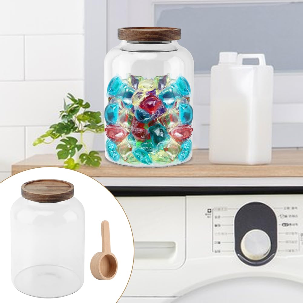 Kazheon 74 oz Bath Salt Container,Glass Bath Salts Jar with Wooden Lid and Scoop,Bathroom Organizers and Storage for Bath Flour Salt Candy Tea