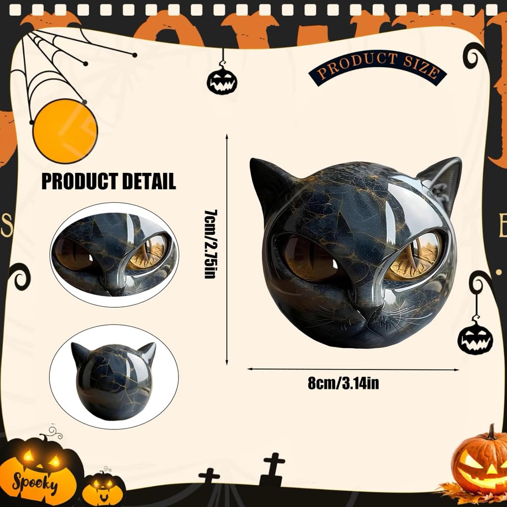 FACIOWN Black Cat Stone Sculpture,Figurine Handcrafted Look Resin Statue,with Amber Eyes, Elegant Shelf Decor for Home or Office (Yellow)