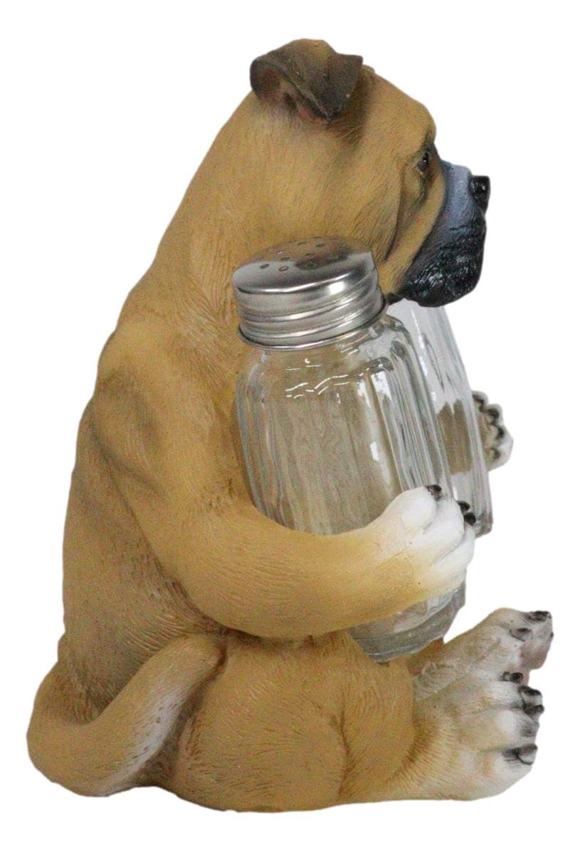 Ebros Gift Realistic Fawn Boxer Puppy Dog Hugging Glass Salt Pepper Shakers Holder Decorative Statue 6.25"High Resin Dogs Boxers Memorial Pets Pet Pal Animal Home Kitchen Spice Organizer Figurine