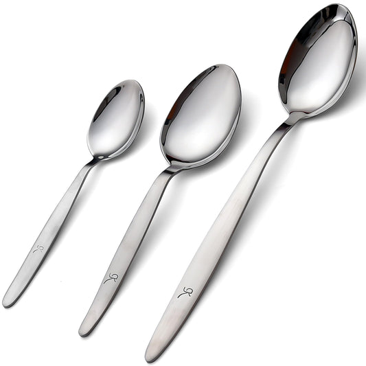 BNAZIND Chef Kunz Spoon |3-Pack| 18/10 Stainless Steel Solid Serving Spoon Set | Cooking Spoons for Basting, Plating, Quenelle (Extra Large Medium and Small, Kunz Regular spoon set (3 piece)
