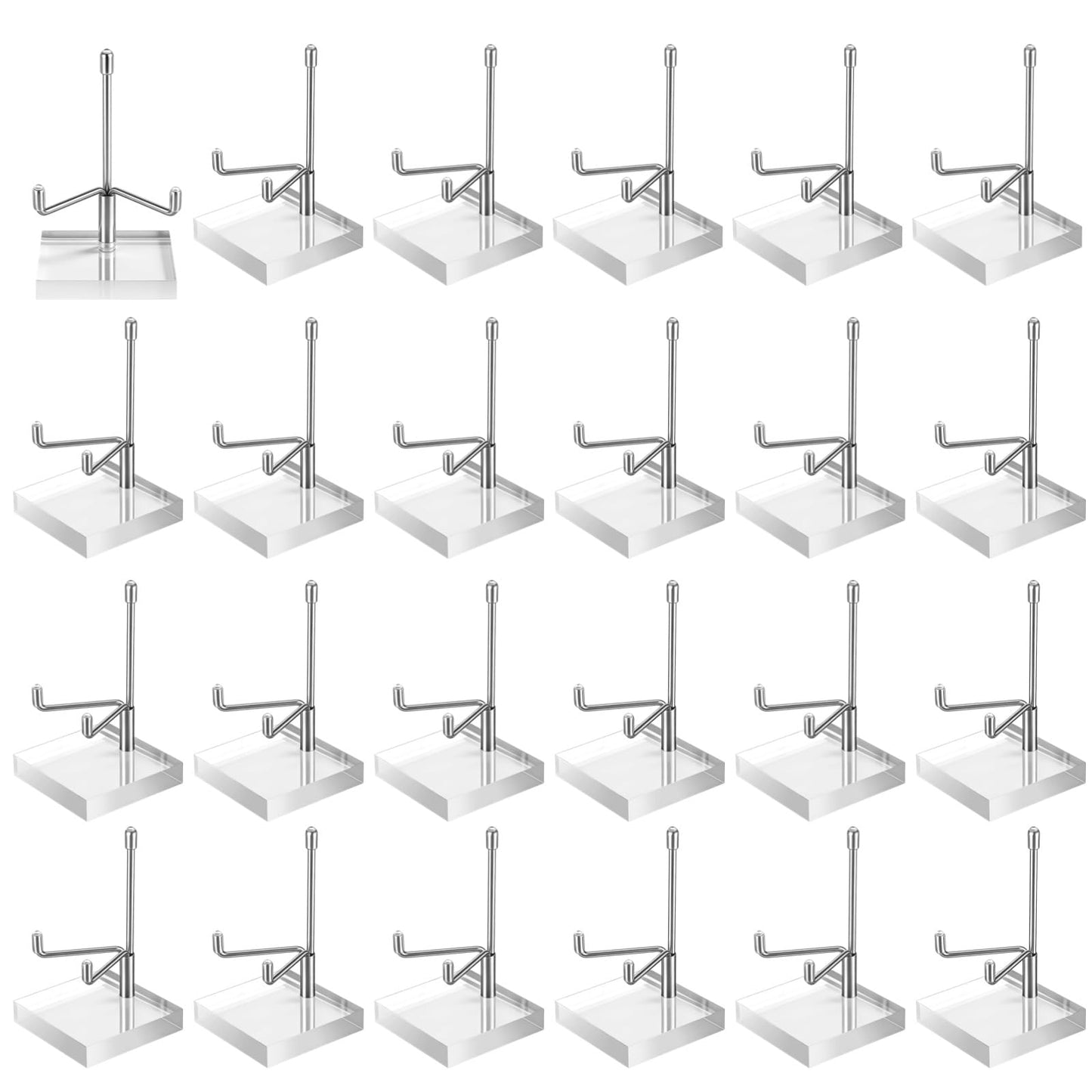 Skdqiee 16 Pcs Crystal Display Stands, Adjustable Metal Arm Mineral Holders, Silver Rock and Crystal Display Holders for Stones, Geodes, Fossils, Cards
