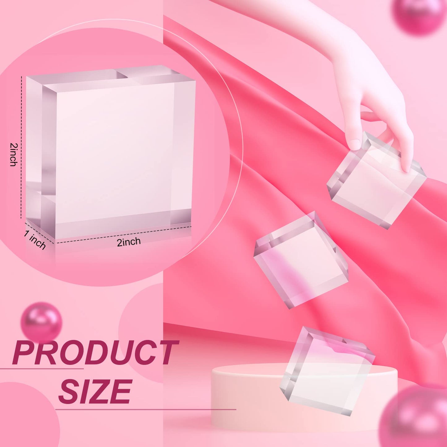 Remerry 16 Pcs Clear Acrylic Cube Blocks Square Display Block Clear Polished Acrylic Stamp Blocks Jewelry Display Stand Ring Showcase Holder Base(2 x 2 x 1 Inch)