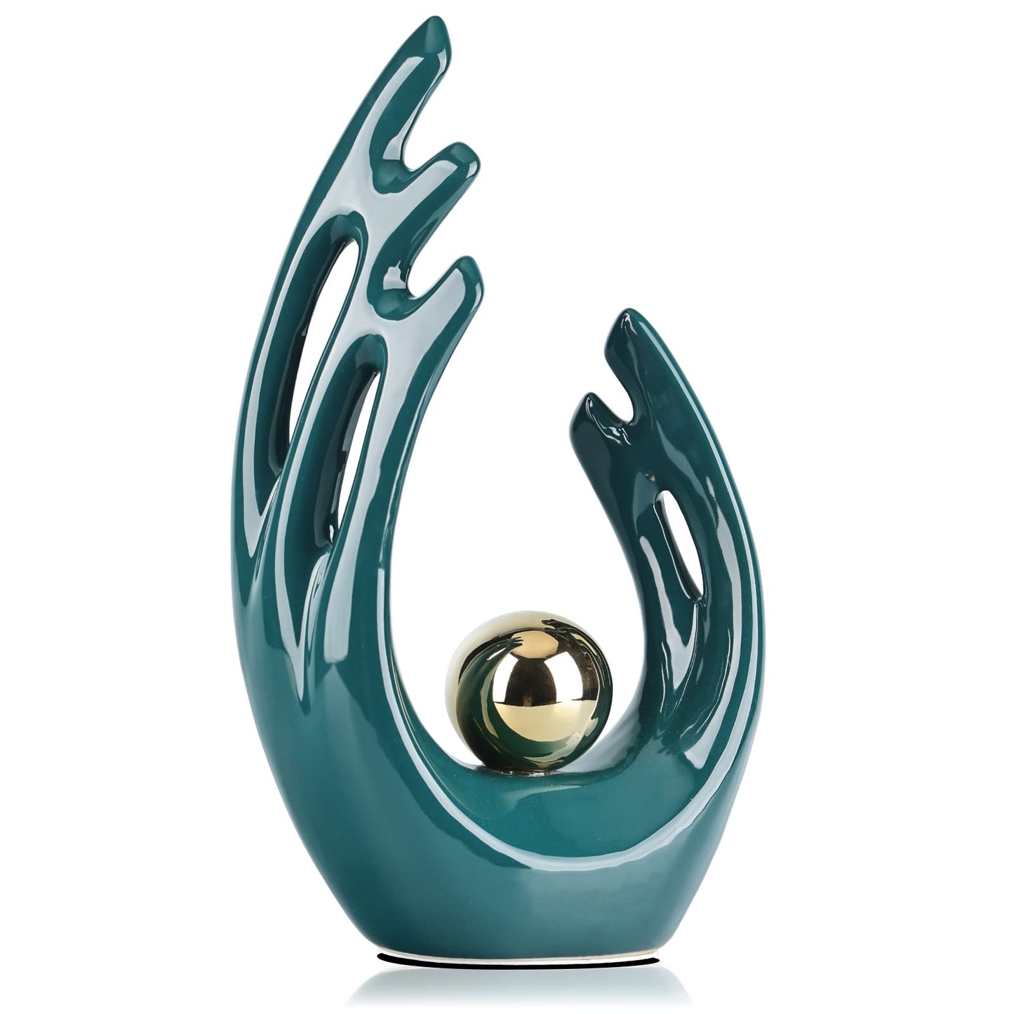 LCCCK 12" H Teal Gold Aesthetic Room Decor Accent, TV Stand Funky Table Centerpiece, Abstract Art Ceramic Statue and Sculpture, Teal Decor for Living Room, Bookshelf Decorative Objects, Shelf Decor