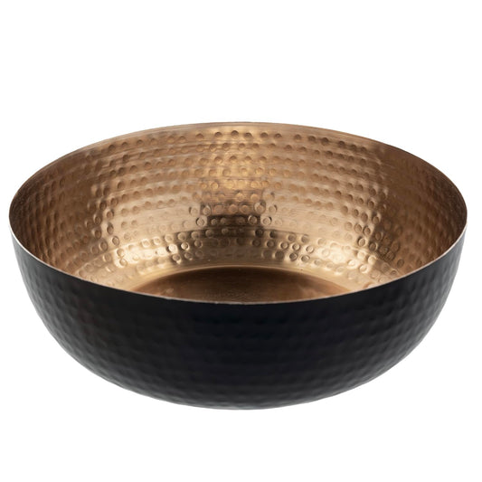 MyGift 8 Inch Art Deco Hammered Black Metal Decorative Bowl with Copper Tone Interior, Home Decor Coffee Table Candy Dish, Key Wallet Catchall - Handcrafted in India