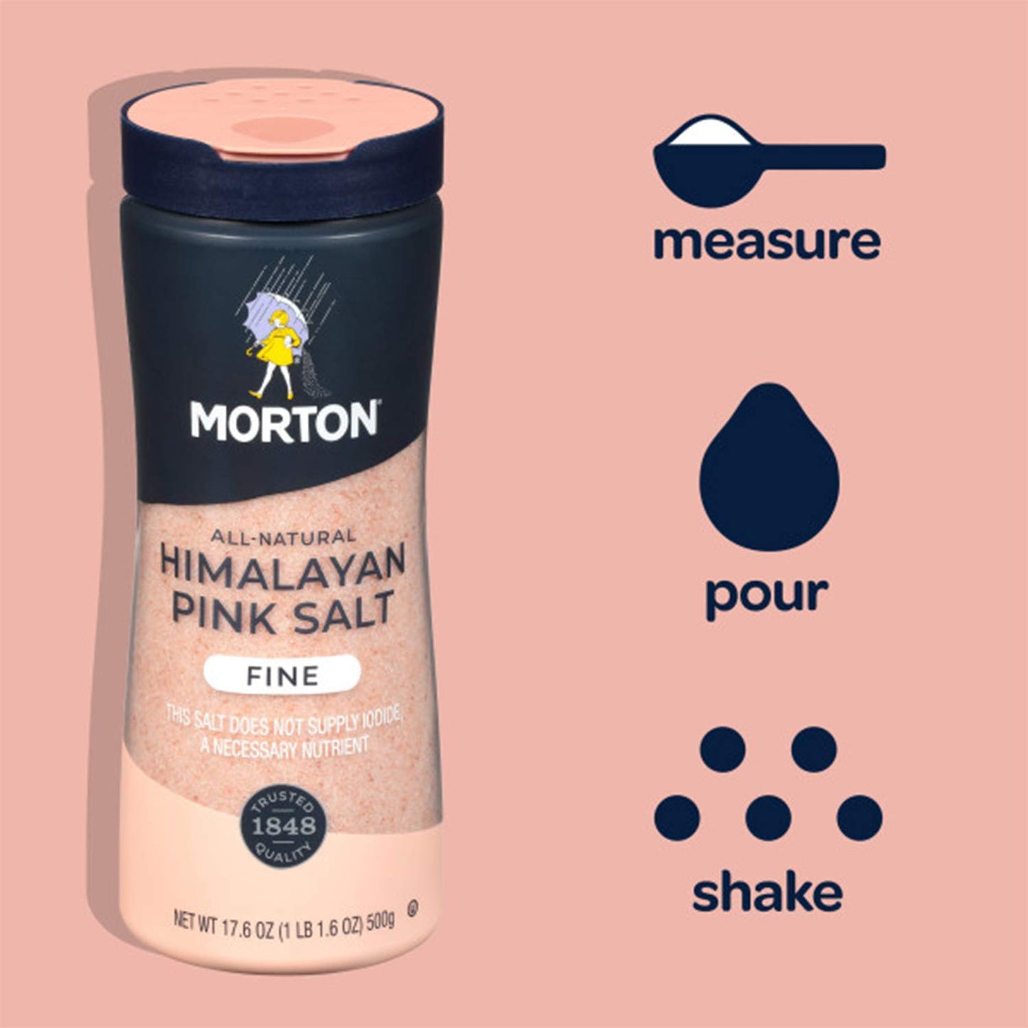 Morton All-Natural Himalayan Pink Salt, Fine, (17.6 oz), 6-Pack, Perfect for Baking, Blending & Cooking