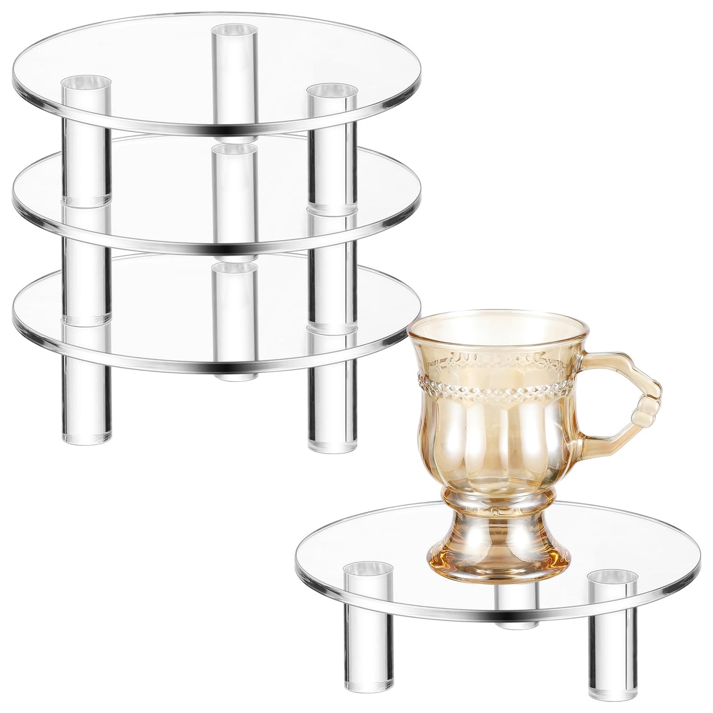 Memorywuu 3 Pcs Acrylic Risers Round 4″ Clear Display Stands Small Cake Candle Plant Jewelry Rings Earrings Figurines Stand for Centerpieces Decor Collectibles Table Organizer