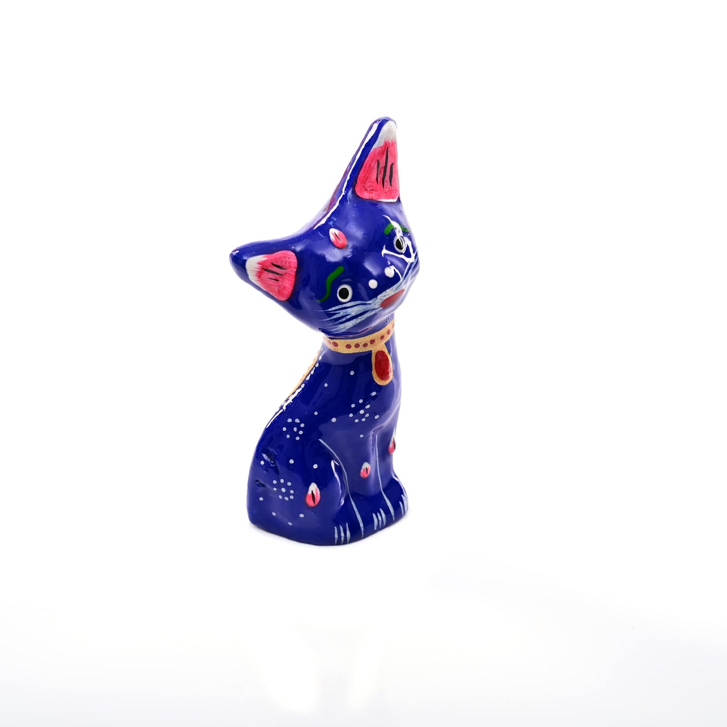 Tarini Gallery Minakari Traditional Indian Rajasthani Décor Hand Painted Statue Sculpture Diwali Christmas Festive Decoration Showpiece for Table Home Office and Gifting (Blue Cat)