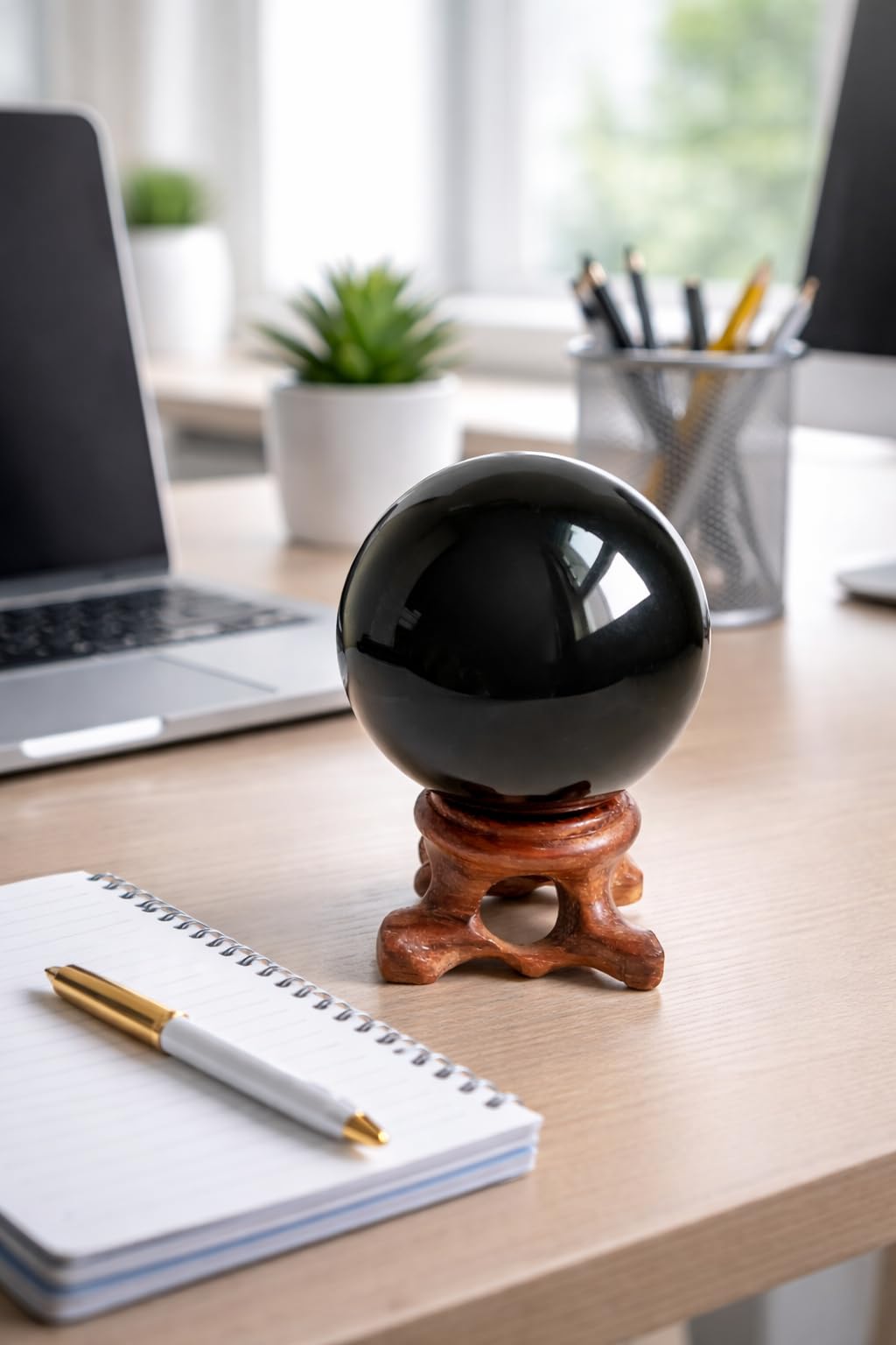 Mina Heal Genuine Black Obsidian Crystal Sphere for Feng Shui, Meditation, and Scrying – Crystal Ball for Healing and Décor