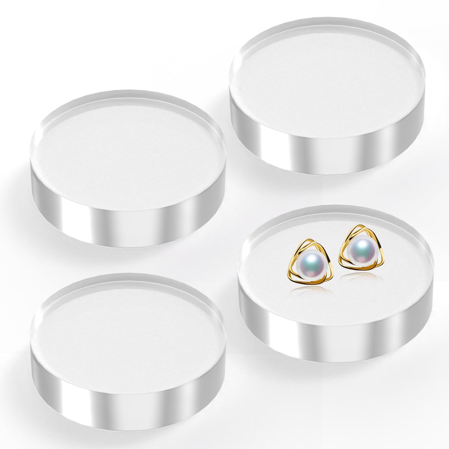 SAMYUCHO Acrylic Base Stand 4 Pieces Acrylic Blocks for Display 4 X 4 X 1 Inch Clear Polished Block Round Cube Riser Display Pedestal Stands for Jewelry Perfume Ring Collection Props Cake