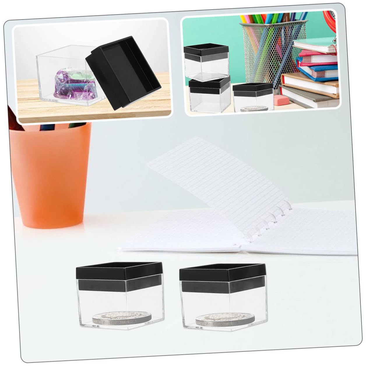 DEARMAMY 15 Pcs Transparent Display Boxes 1.06 Inch Cube Mineral Specimen Storage Cases Clear Square Organizer for Collectibles and Stones
