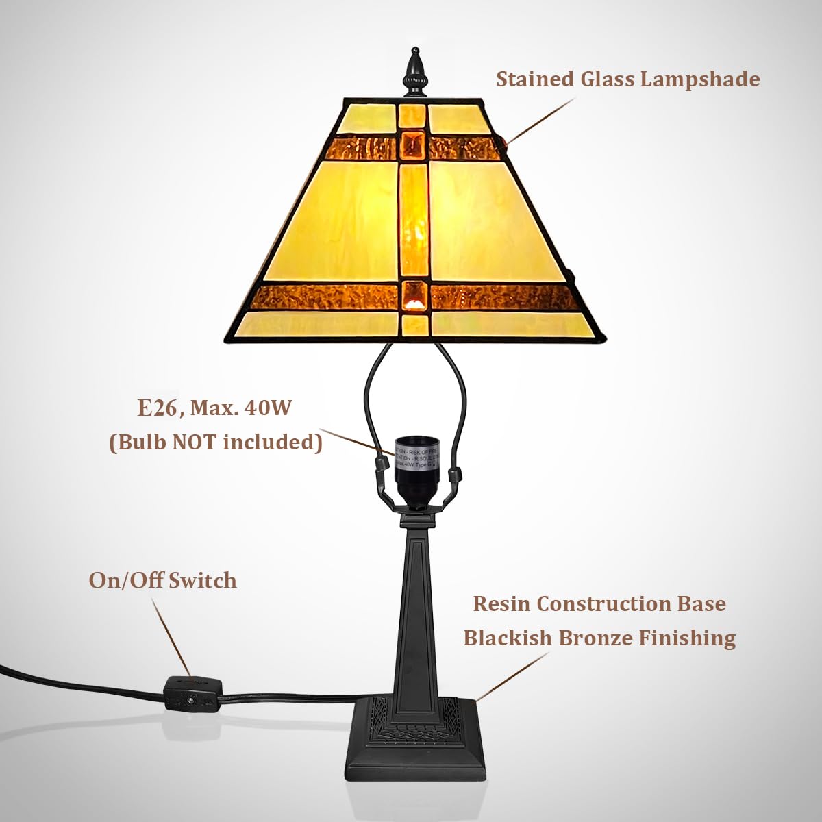 COTOSS Tiffany Lamp Mission Style Stained Glass Table Lamp Small Desk Light