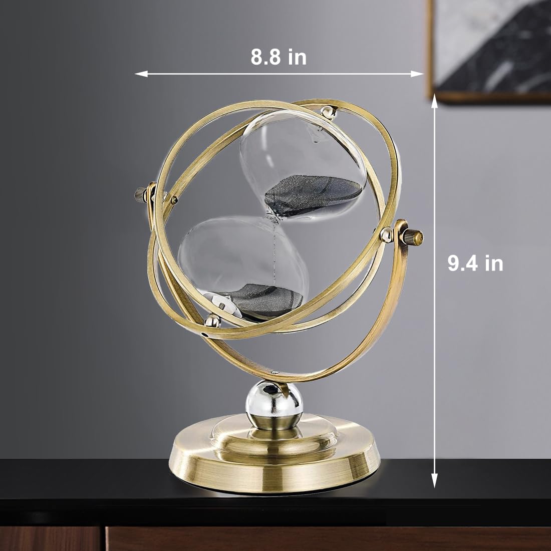 Hourglass Sand Timer, Hourglass Timer 60 Minutes, Large Metal 720° Rotating Hourglass, Brass Sand Clock 60 Min with Black Sand, Reloj De Arena 1 Hora, Gold 1 Hour Sandglass for Office Desk Home Gifts