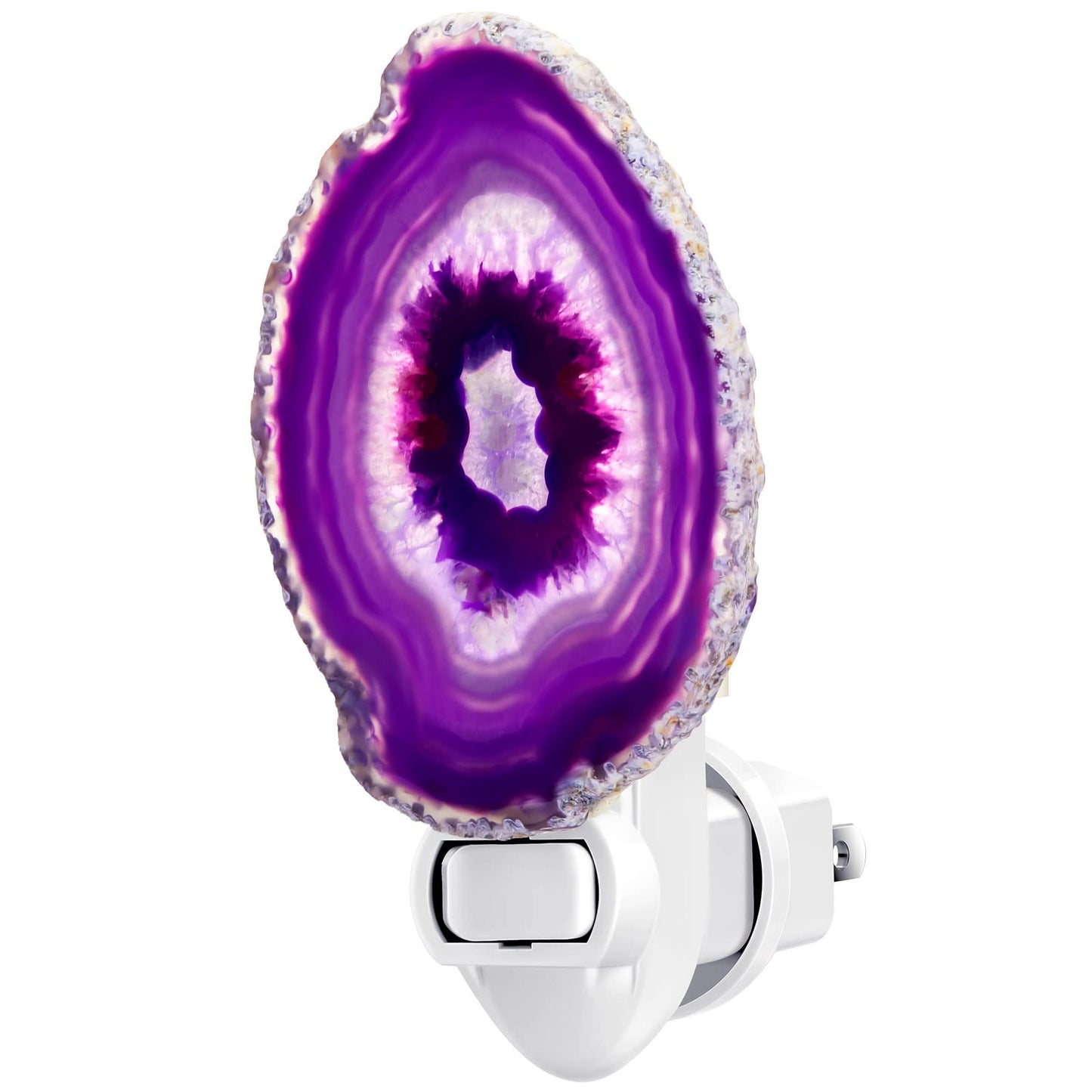 Hortsun Stone Nightlight Plug into Wall Christmas Agate Night Light Agate Slice Light Crystal with Switch Home Decor Hallway Lights, Nightlight for Toilet Kitchen Bedroom(Purple)