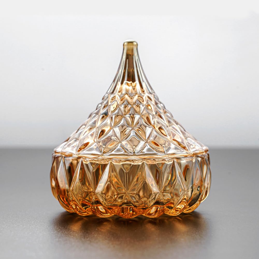 ZUOLUO Amber Crystal Glass Jewelry Box, Jewelry Jar with Lid, Jewelry Dish Jewelry Tray Ring Holder, Jewelry Organizer Holder for Rings Bracelets Necklaces Pendants, Storage Jar for Tabletop (B)