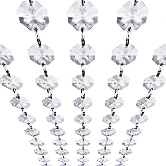 Crystal Garland Strands - Hanging Chandelier Gem Bead Chain - 14mm Clear Octagon Prism Diamond String Decorations for Wedding Party Manzanita Centerpiece Christmas Tree (Glass, 16 Feet)