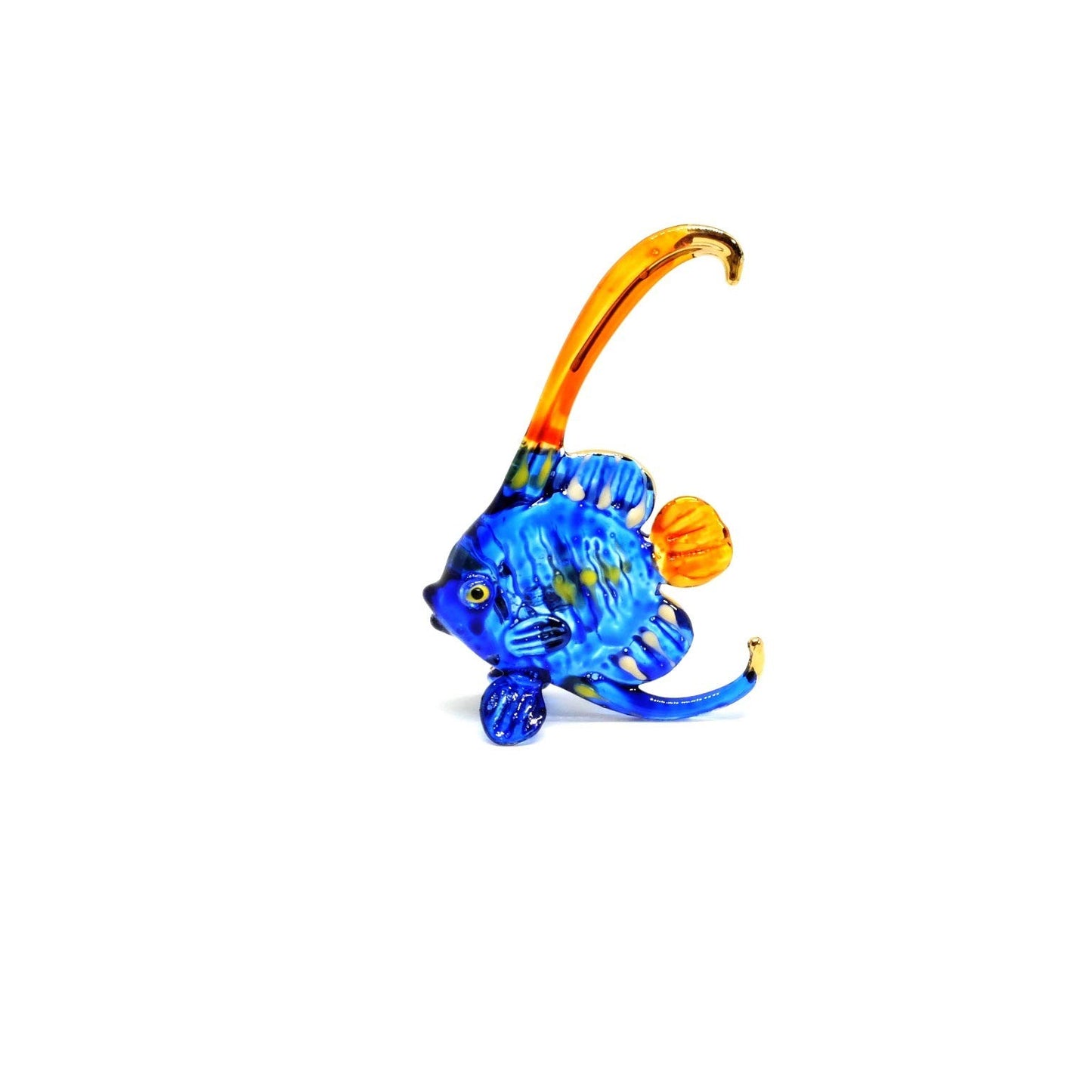 Handmade 3" Bannerfish Fish Blown Glass Figurine Art, Cool Stuff, Miniature Animals, Home or Garden Decor Gift Ideas (Blue No.2)