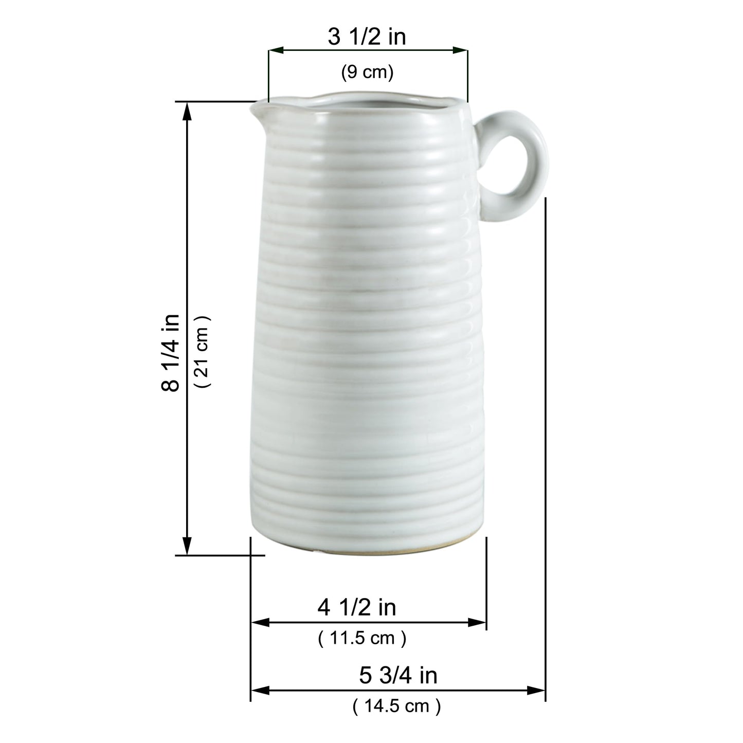 Kimdio White Ceramic Vase with Handle, Modern Farmhouse Pitcher Vases for Home Decor, Rustic Texture Pottery Vase, Decorative Flower Vase, Clay Vase, Centerpieces for for Living Room