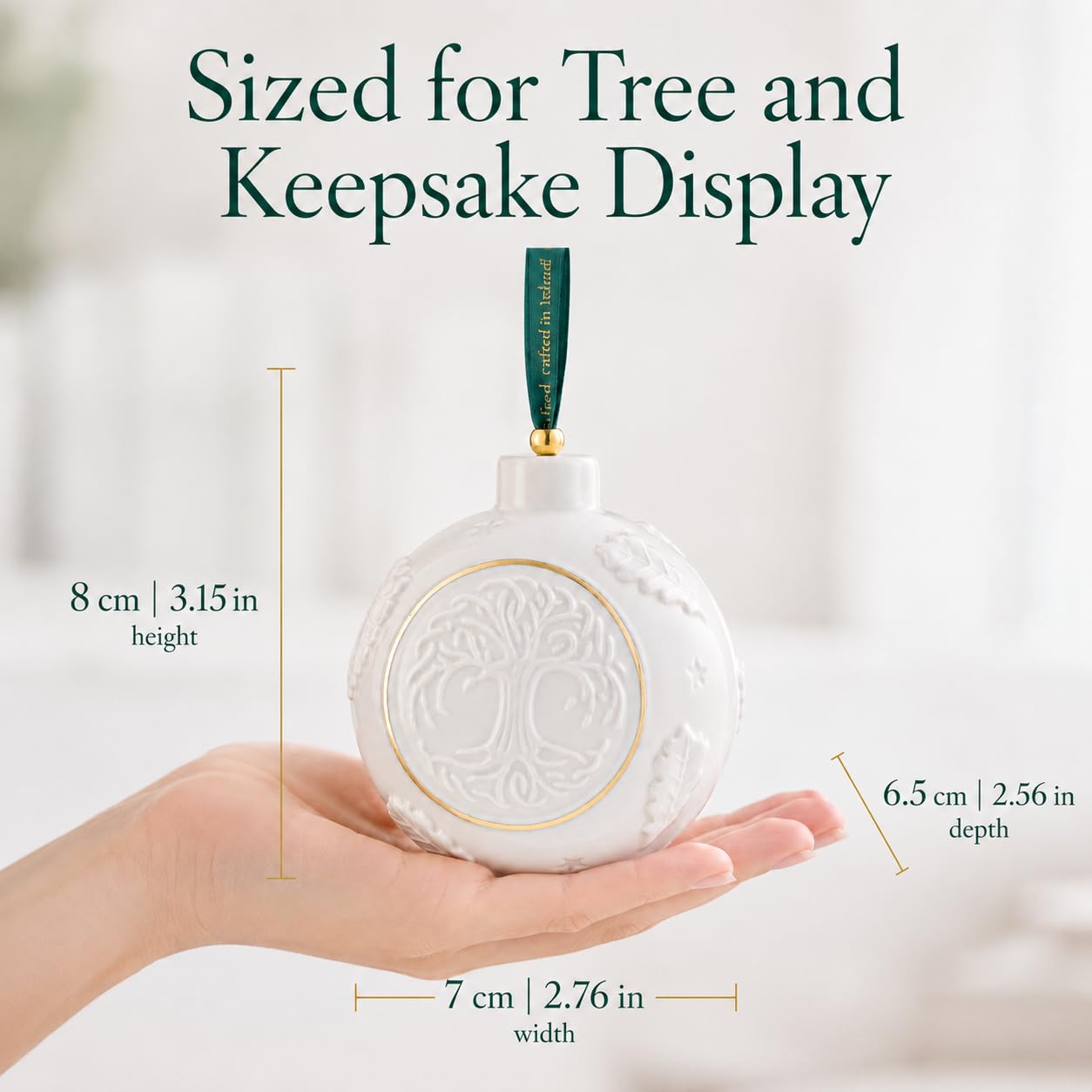 Belleek Classic Tree of Life Bauble Hanging Ornament, 3.1-Inch Handpainted Porcelain Celtic Irish Christmas Decoration