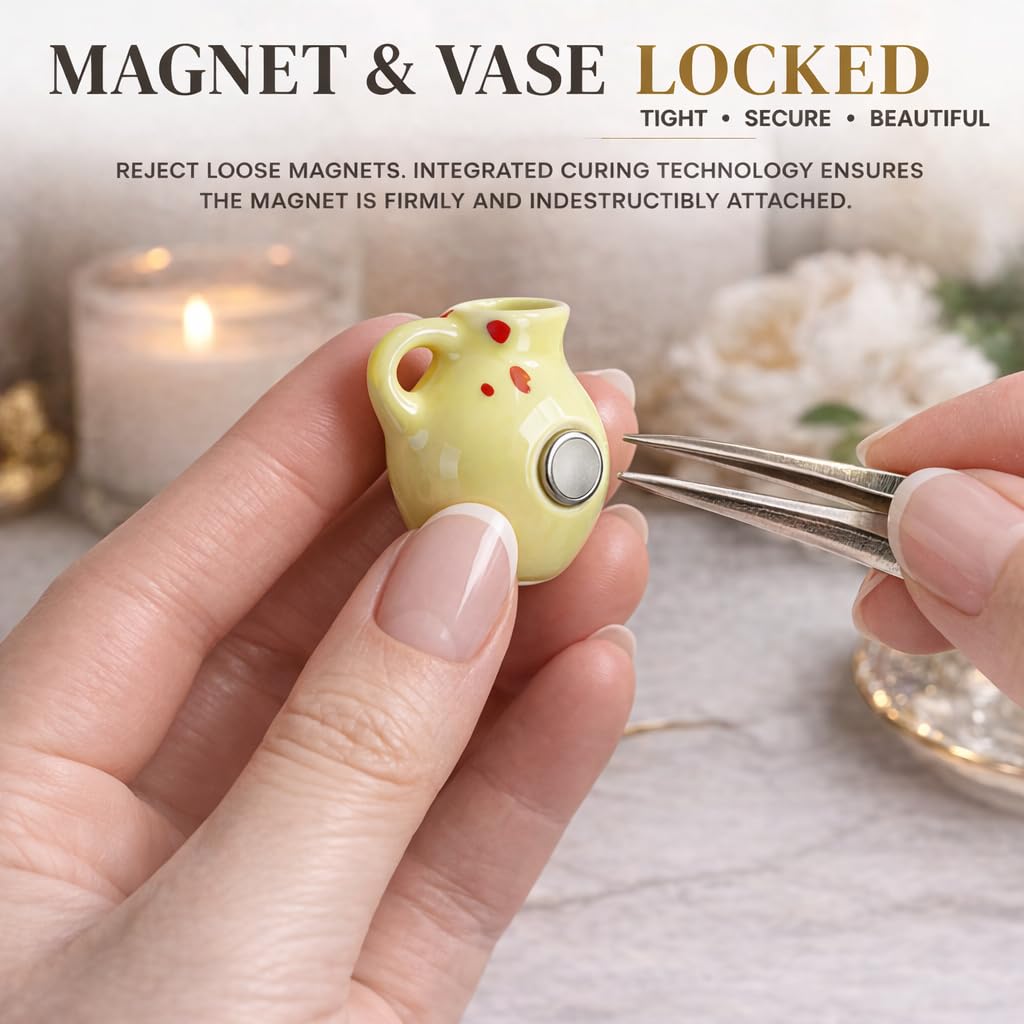 Oasis Origin Hand-Blown Mini Vase Magnets for Fridge, Set of 10 Artisan Glass & Ceramic Bud Vases, Each One Unique, Tiny Garden Decor Gift for Mom, Teachers & Coworkers