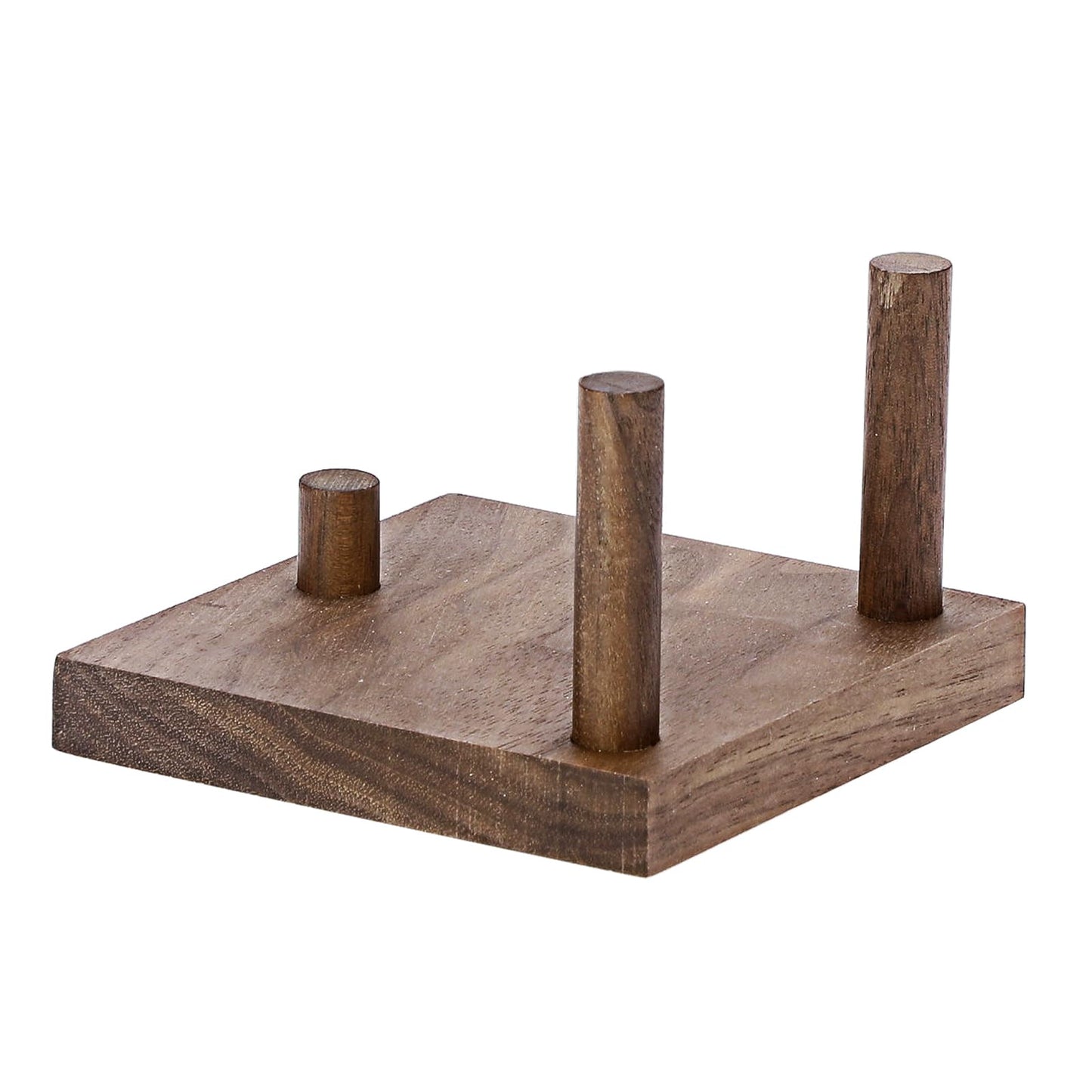 Hipiwe Rock Display Stand Three-Peg Display Easel Stands Walnut Wooden Crystal Rock Holder for Fossil Coral Geodes Rock Mineral Agate, Crystal Display Stand with Square Base, Large