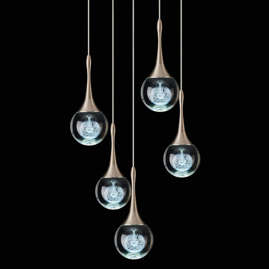 5 Lights Crystal Pendant Light, Brushed Nickel 25W Dimmable LED Teardrop Cluster Pendant Lighting Fixture for Dining Room Over Kitchen Island Bathroom Room Foyer Hallway Bedroom 6000k Cold White