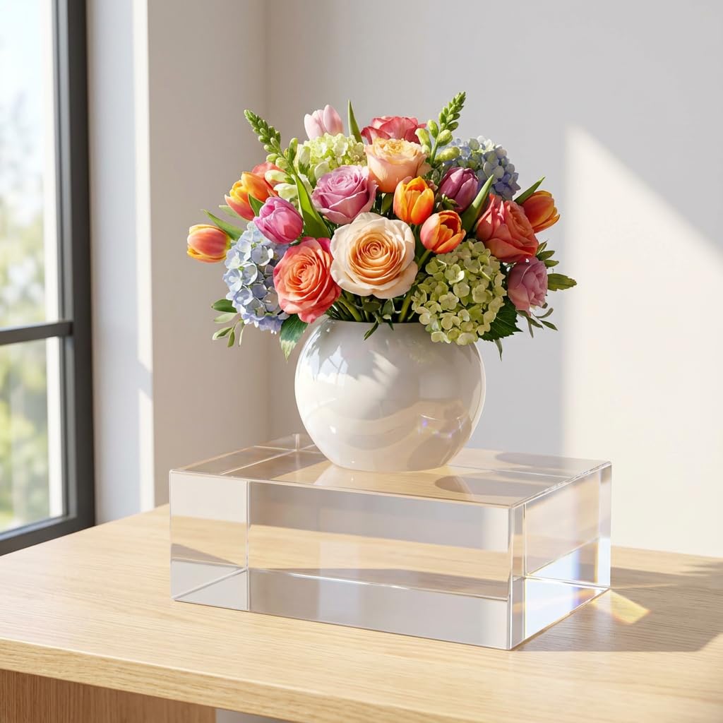 Elitnus Clear Acrylic Display Block – Solid Polished Plexiglass Riser for Jewelry, Figurines, Retail Showcase & Home Decor – Sturdy Acrylic Cube Stand (6" × 4" × 2.35")