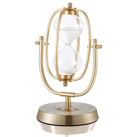 Hourglass Timer 60 Minutes Sand Timer: Large Brass Sand Clock, 360° Rotating Antique Sand Watch 60 Min, Vintage Metal 1 Hour Glass Sandglass Timer with White Sand for Desk, Office for Decor