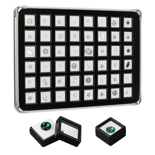 PH PandaHall Gemstone Storage Box 48pcs Loose Diamond Displays Tray Aluminum Crystal Organizer Jar Gem Display Case Jewelry Containers Box with Foam Insert for Beads Rhinestone Jewelry Collection