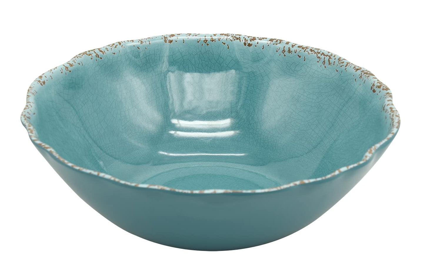 LOK-OSEMILE Gourmet Art Crackle 100% Melamine 12" Salad, Mixing, Pasta Serving Bowl Aquamarine Blue