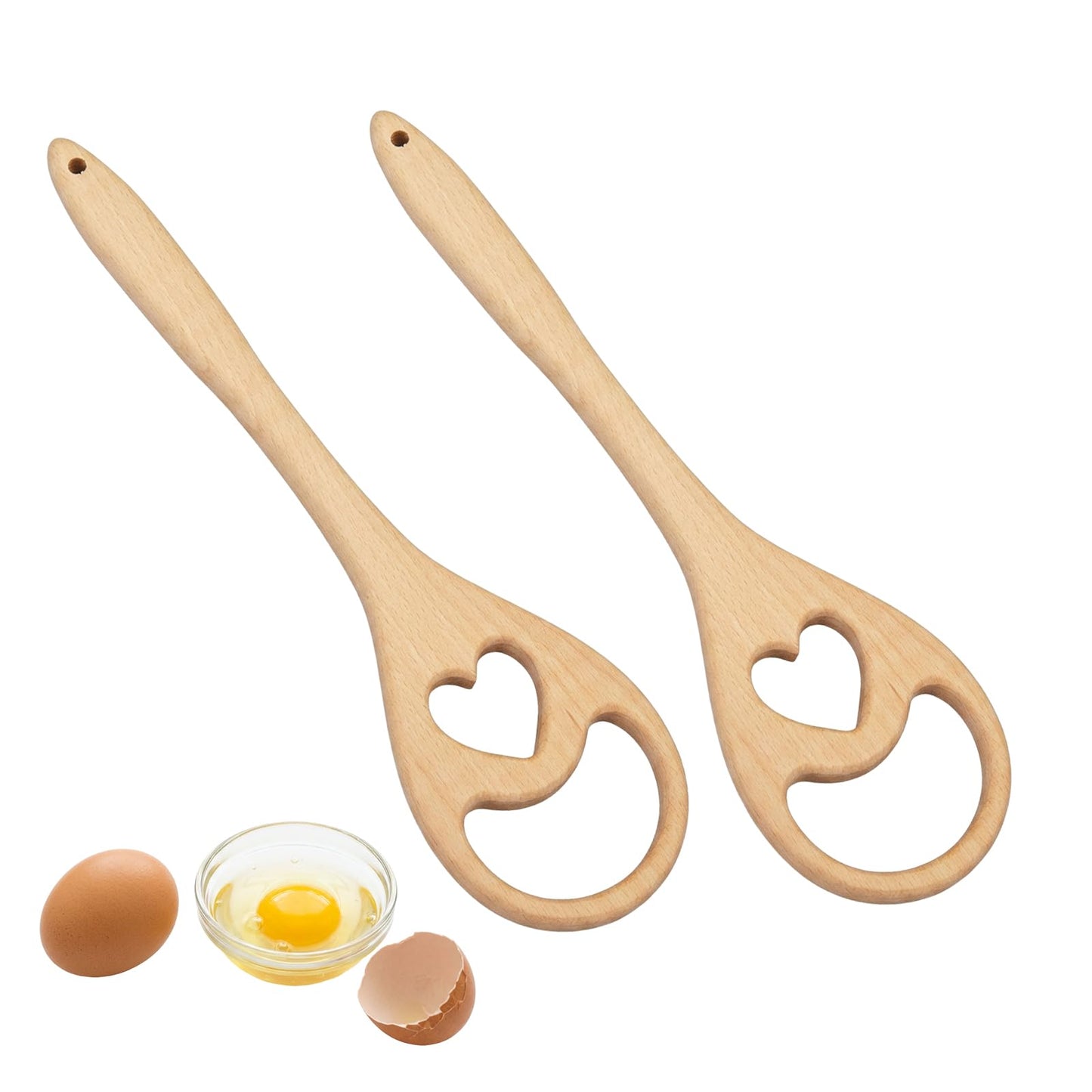 2 Pcs 12.8" Heart Wooden Danish Dough Whisk 2 Hole Sourdough Bread Mixing Supplies Personalized Dutch Whisk for Pizza Pastry Cake Egg Batter Baking, Flow-Through Design a gift for baking enthusiasts