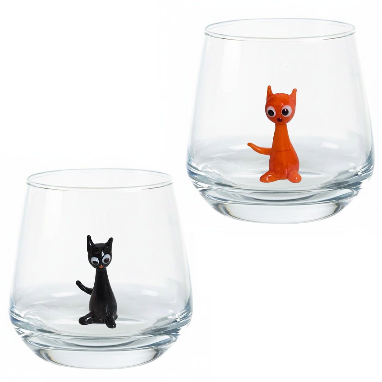 HeguSun 3D Drinking Glass Cup with Handmade Glass Cat Figurines Inside, Stemless Glass for Water,Wine,Milk,Beverages, Easter, Christmas, Birthday Gift (Cats)