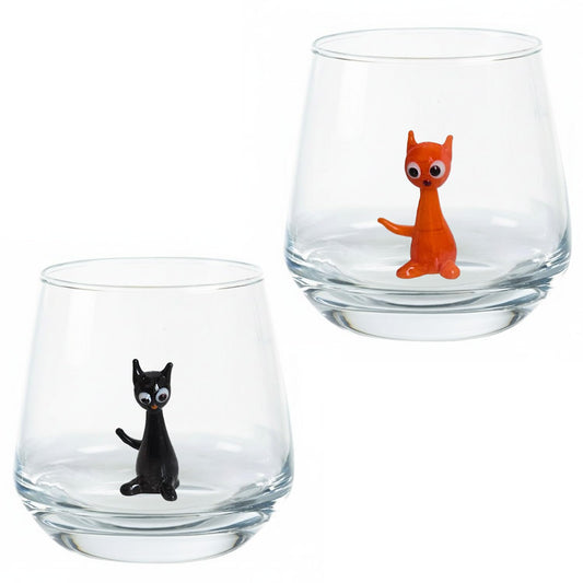 HeguSun 3D Drinking Glass Cup with Handmade Glass Cat Figurines Inside, Stemless Glass for Water,Wine,Milk,Beverages, Easter, Christmas, Birthday Gift (Cats)