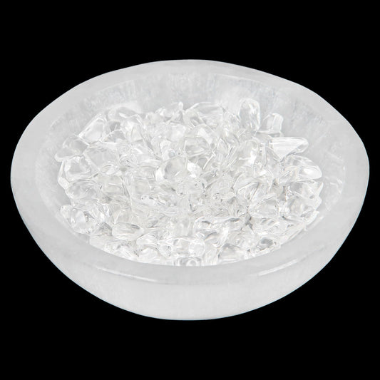 Orientrea 4" Selenite Crystal Bowl with 100g Clear Quartz Chips- Selenite Charging Bowl for Energy Cleansing, Charging, Meditation, Home Decor & Crystal Healing