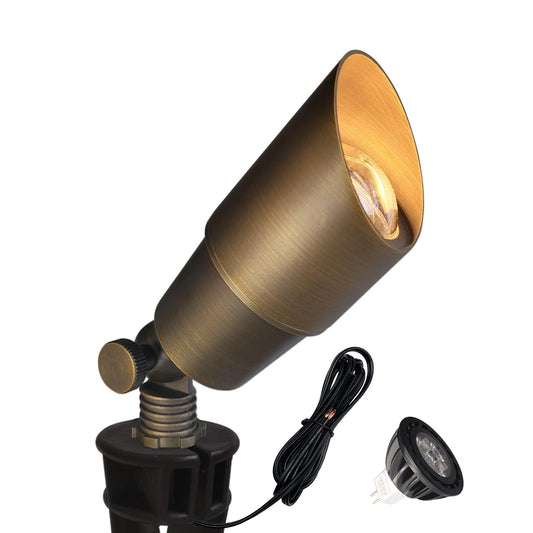 COLOER Die-cast Brass Low Voltage Spotlight 1-Pack with 5W Aluminum Housing MR16 LED Bulb 2700K 450LM CRI85+,12V AC/DC Outdoor Landscape Lighting, Directional Garden Patio Spot Up Light(101B)