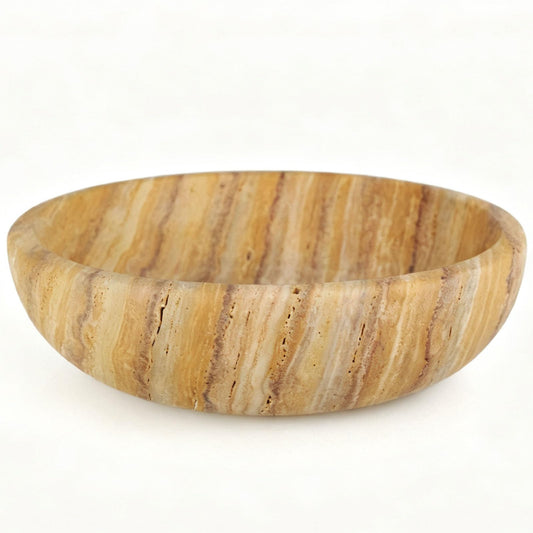 YeasHome Handmade Travertine Bowl Unique Pattern Natural Stone Centerpiece Bowl, 7.8" Decorative Key & Fruit Bowl for Bohemian Home Decor Kitchen Counter Entryway & Office Jewelry Holder, Art Object