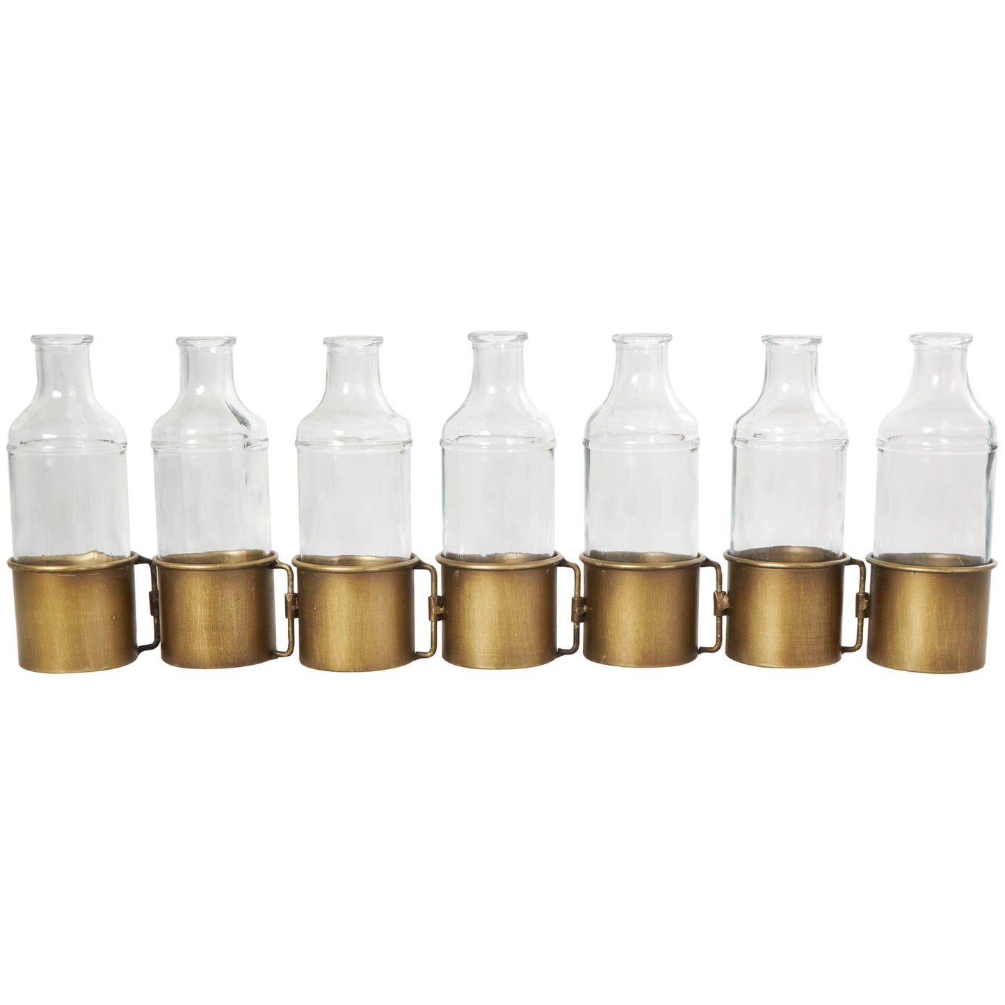 Deco 79 Metal Decorative Vase Adjustable Bottle Centerpiece Vase with Clear Glass Bottles, Flower Vase for Home Decoration 22" x 3" x 8", Gold