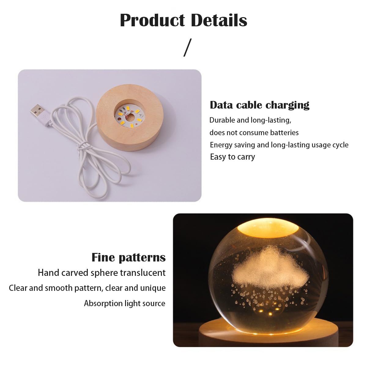 Lizihengpi 3D Crystal Ball Night Light Mood Lighting Cozy Comfort Gifts Home Decor lamp for Bedroom Space Lamps Happy Cozy Comfort Gifts (Rain Clouds)