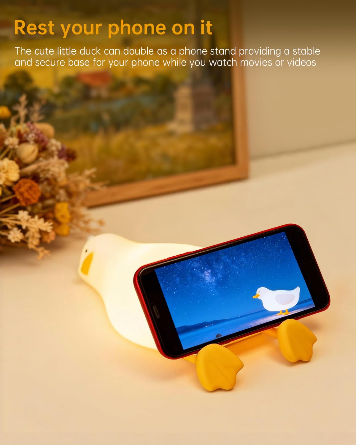 Luditek Laying Flat Duck Night Light, 3 Level Touch Dimmable Rechargeable Beside Nursery Lamp, Squishy Kawaii Stuff Desk Dorm Room Decor, Nightlight for Breastfeeding Baby Kids Girls Gifts