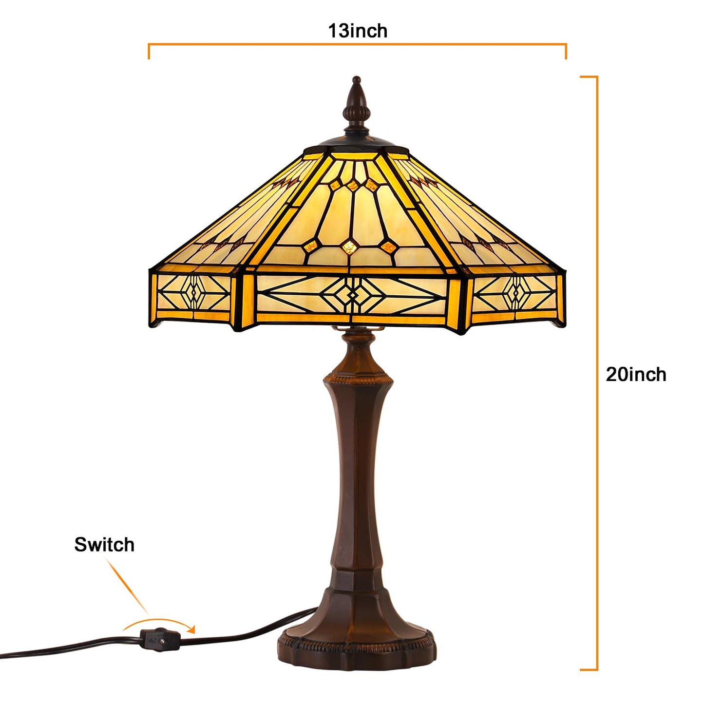 Capulina Tiffany Table Lamp Cream Hexagon Stained Glass 13x13x20 Inch