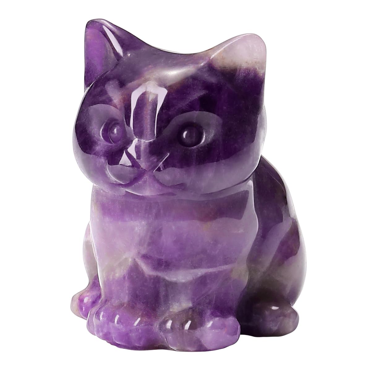 Top Plaza Healing Amethyst Crystal Cat Figurine Carved Lucky Cute Stone Cat Statue Decor for Home Office Desk Mini Gemstone Crystal Cat Gifts Christmas 1.5″