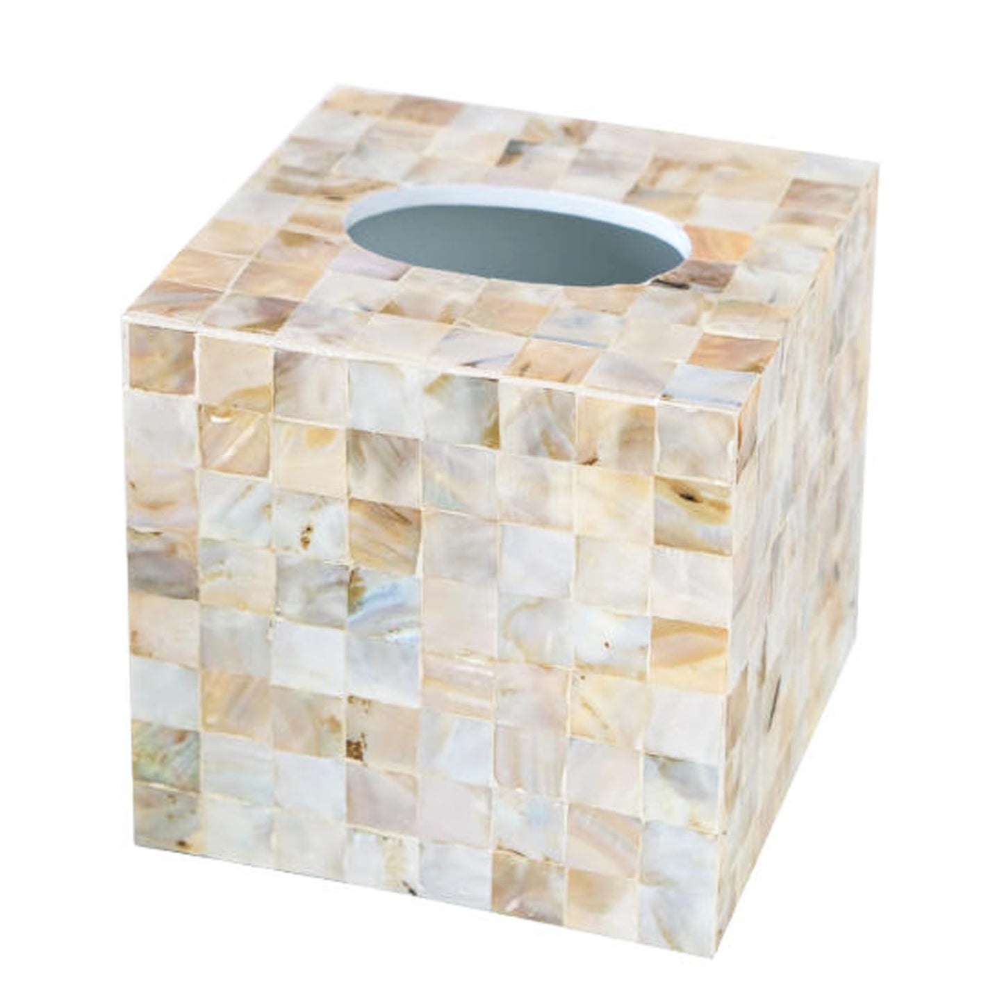 i-lan Mother of Pearl Tissue Holder,Sea Pearl Shell Decorative Square Tissue Cover Box for Bathroom,Mother of Pearl Napkin Box,MOP Tissue Cover Cube Box(champagne gold)