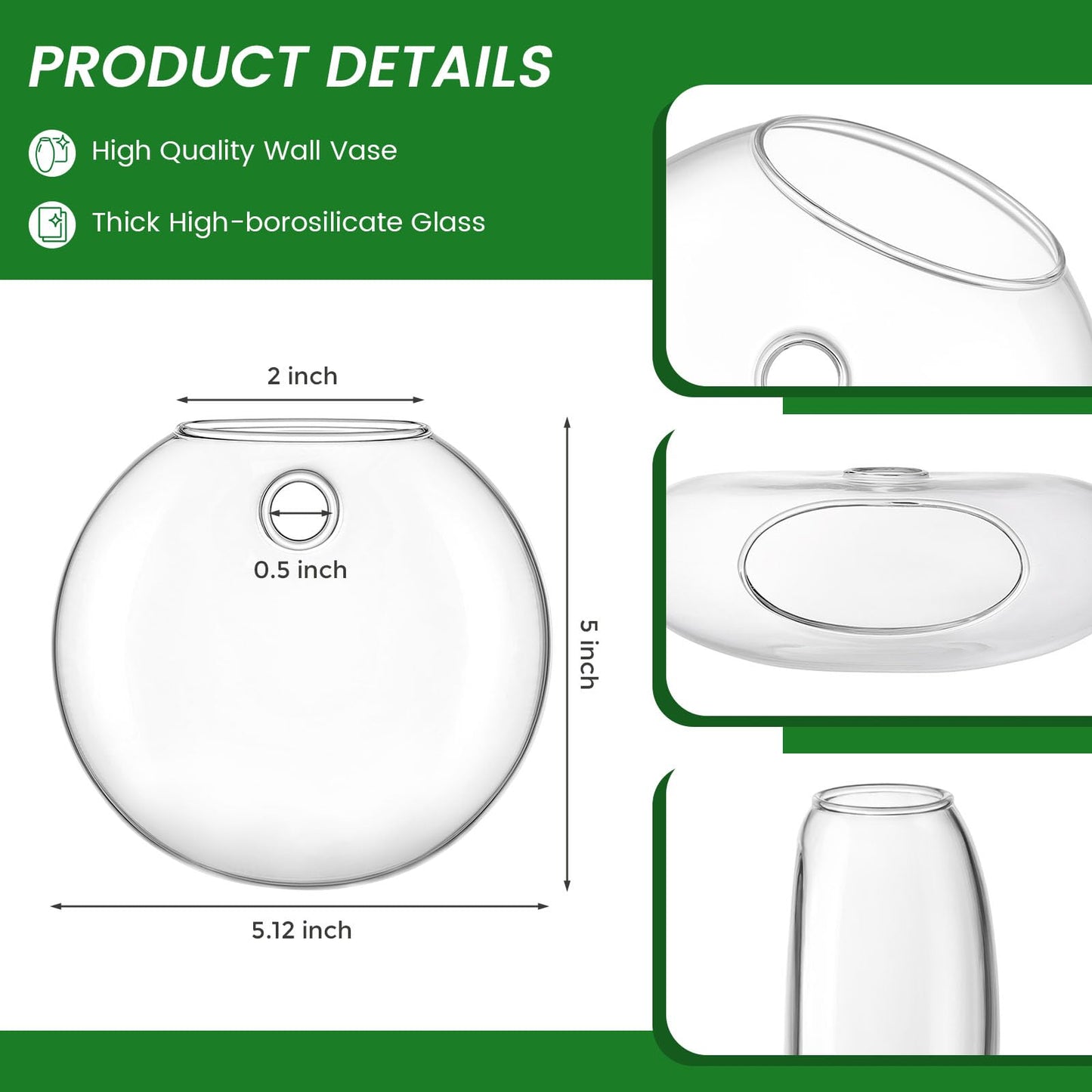 DomeStar Set of 2 Wall Vases, Wall Mounted Propagation Station Hanging Glass Vases Terrarium Station for Hydroponics Plants Home Office Decor (5 inch)