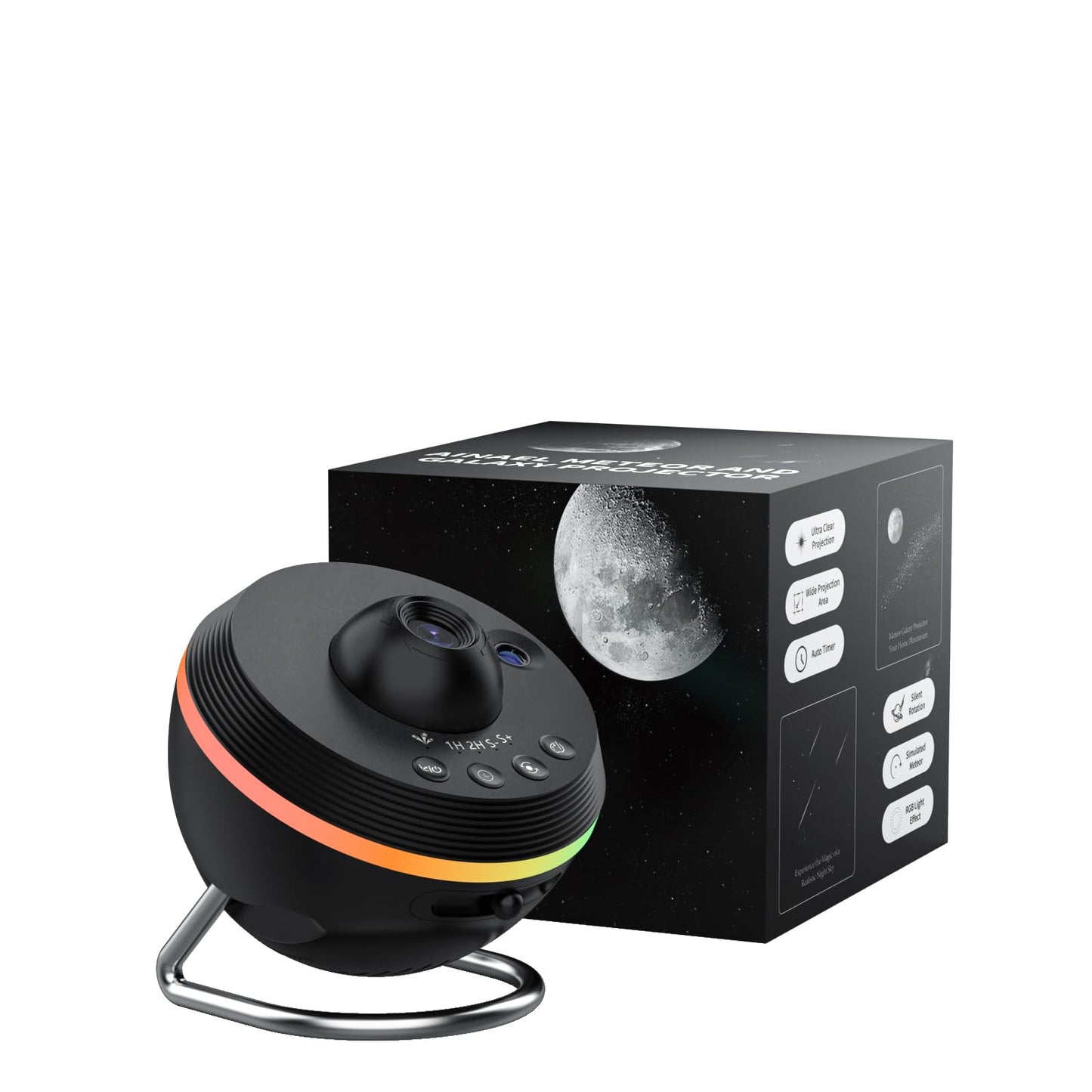 Ainael Galaxy Projector, Star Projector Home Planetarium with 1 Glass Projection Disc, 180 Rotatable Starry Sky Night Light with Meteor Effects & Light Strip for Bedroom, Kids & Adults Gift