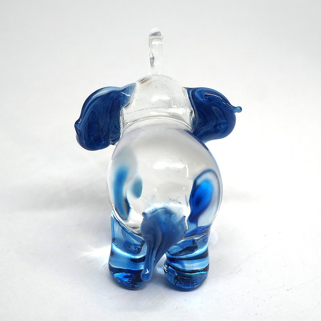 ZOOCRAFT Lucky Elephant Figurines Blue Hand Blown Art Glass Collectible Animal Ornament Gift Decor, 1.5 x 2.5 x 1.8 inches