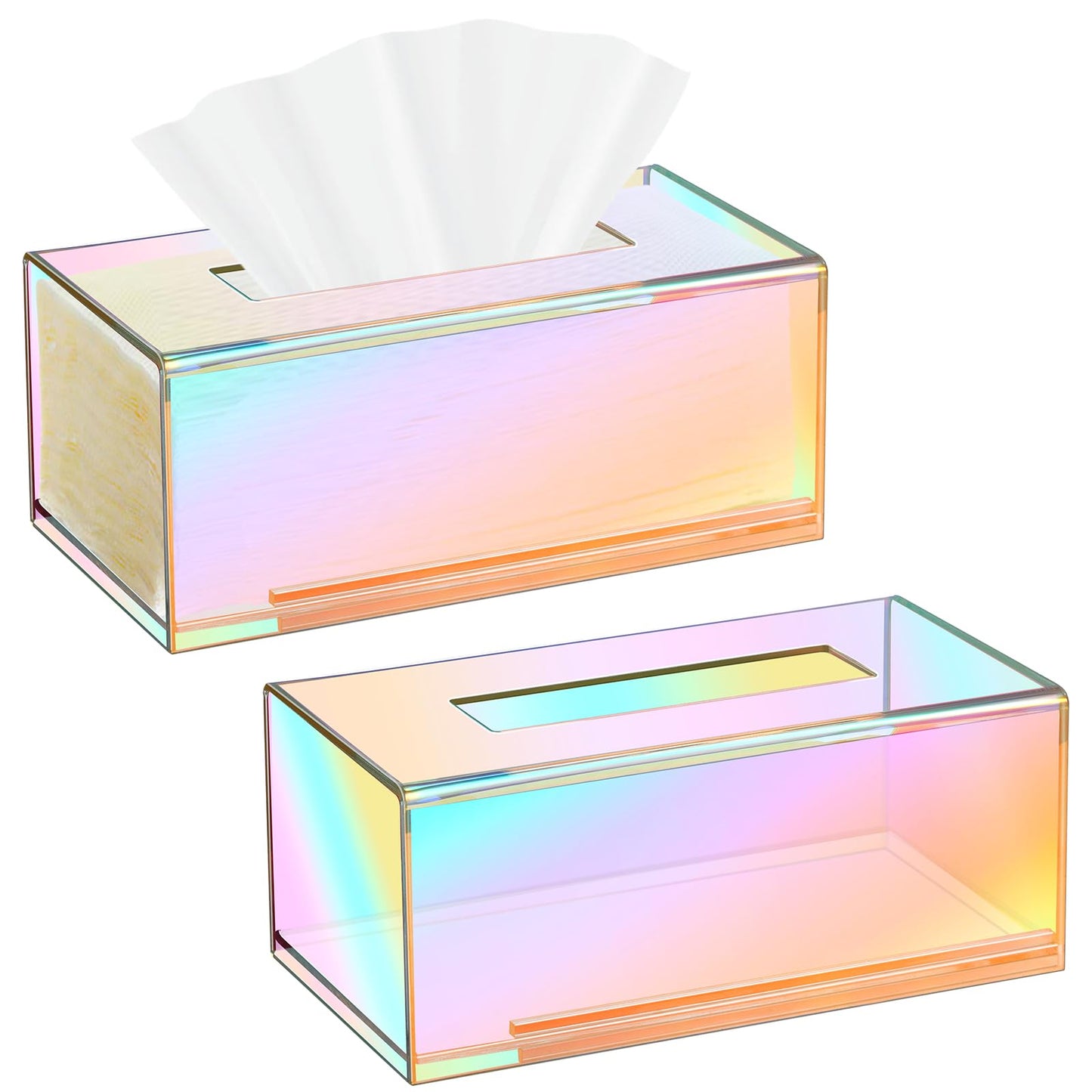 Layhit 2 Pcs Iridescent Tissue Box Acrylic 9.37 x 4.72 x 3.94 Inch Acrylic Clear Tissue Box Dispenser Cute Tissue Box Holder for Facial Napkins Bathroom Desks